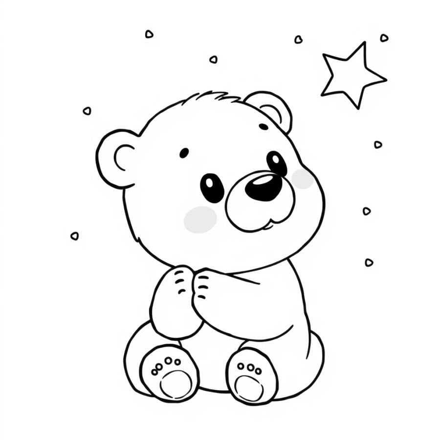 Polar Bear Cub Making A Wish On The North Star Coloring Page