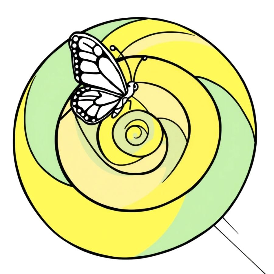 Butterfly Landing On A Giant Swirl Lollipop Coloring Page