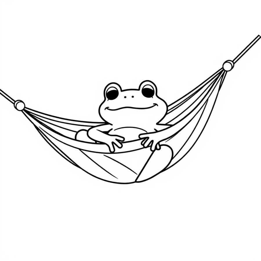 Chilled Out Relaxing Frog in a Hammock Coloring Page