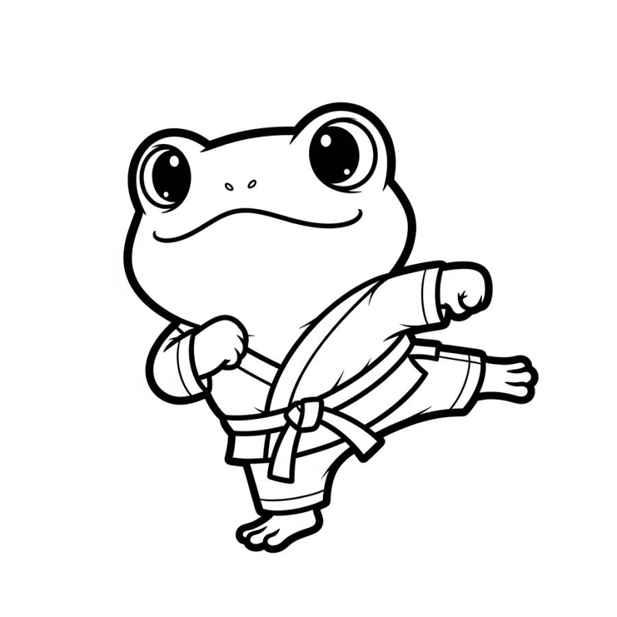 Action-Packed Karate Frog Coloring Page