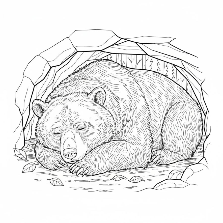 Sleeping Brown Bear in a Cave