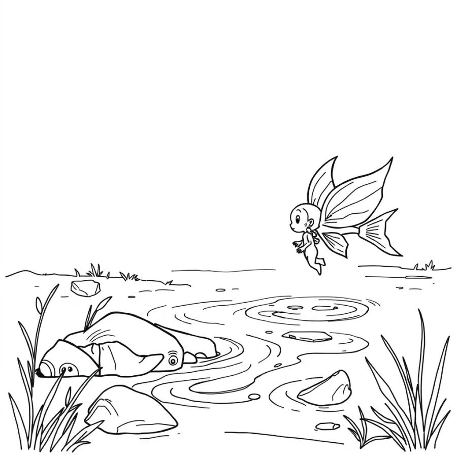 Angelfish Guiding A Lost Soul Through A Misty River Coloring Page