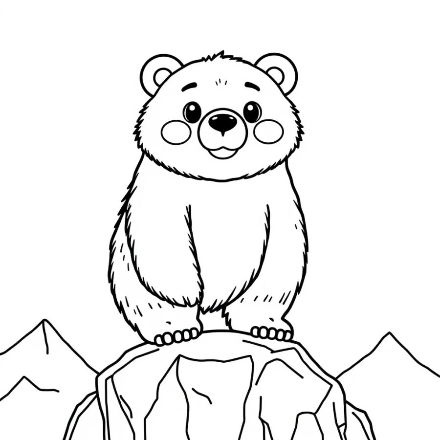 Majestic Grizzly Bear on Mountain Ledge Coloring Page