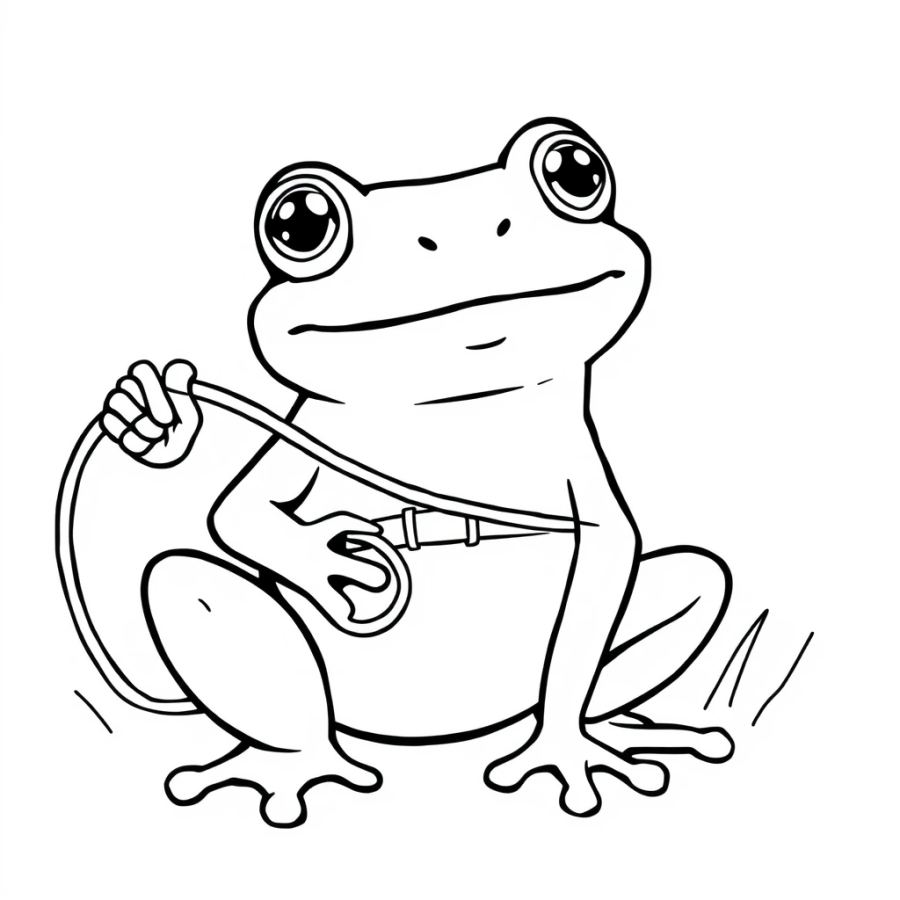Cute Cowboy Frog with a Tiny Lasso Coloring Page